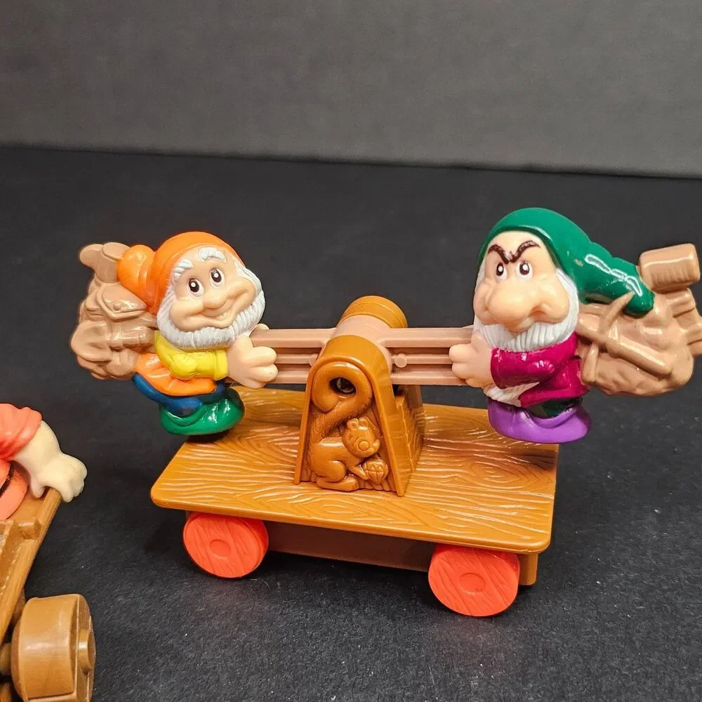 Lot of 3 Seven Dwarves Vtg McDonald's Disney Toys 1992 Teeter Totter Mine Cars